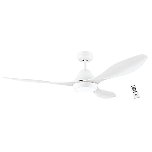 Ventilador de techo EGLO ANTIBES de 3 aspas con mando a distancia y iluminación, temporizador, funcionamiento de verano y de invierno, blanco mate, motor CC, silencioso, diámetro 132 cm