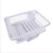 BSPAS Escurridor de plástico con bandeja de goteo para platos de cocina (blanco)