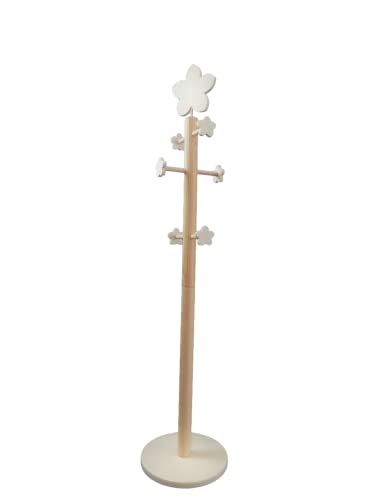 greca Percha árbol Flor. Perchero infantil. En pino y chopo crudo, para pintar. Medidas: Diámetro de base: 30 cms. Alto: 122 cms.