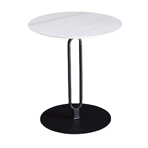 Pequeñas Mesas Redondas Simples, Mesa De Pedestal De Estilo De Escandonia Sofá Sofá Snack Table De Café para La Esquina De Ocio Hierro Negro Y Mármol Blanco(Size:45CM,Color:Black)