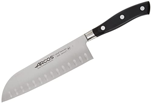 Arcos Serie Riviera - Cuchillo Santoku Cuchillo Asiático, Hoja de Acero Inoxidable Forjado NITRUM 180 mm, Mango de Polyoxymethylene (POM), Color Negro