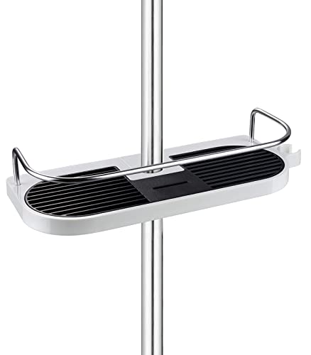 HOMEASY Estante para Baño, Estantería de Ducha Ajustable Sin Taladro con Ganchos, Artículos de Baño para Varilla de Ducha de 19mm-25mm(Blanco, Elíptico)