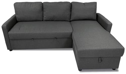 MUEBLIX.COM | Sofa Cama Chaise Longue 3 Plazas Palma | Sofas de Salón Modernos | Asientos y Respaldo Espuma | Sofa con Estructura de Madera y Patas Metal | Color Gris