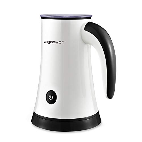 Aigostar 30KDF – Espumador de leche electrico, 3 Modos espumo frío/Caliente y Calentar, Recubrimiento Antiadherente, Espuma Rica para Café, Latte, Cappuccino, 450W, Libre de BPA.