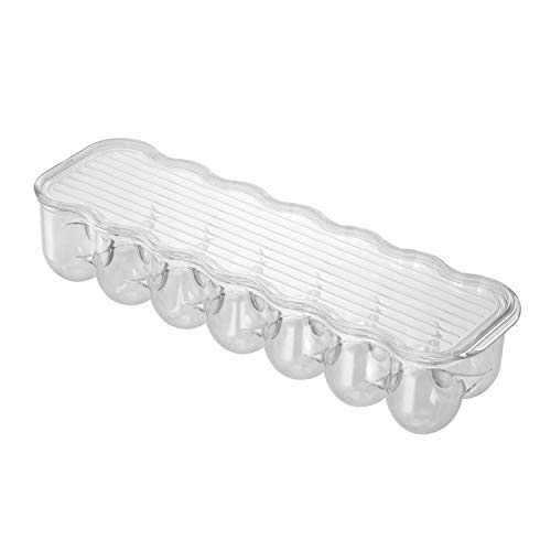 InterDesign Fridge/Freeze Binz Envase para huevos, huevera de plástico apilable para 14 huevos, caja de huevos, transparente