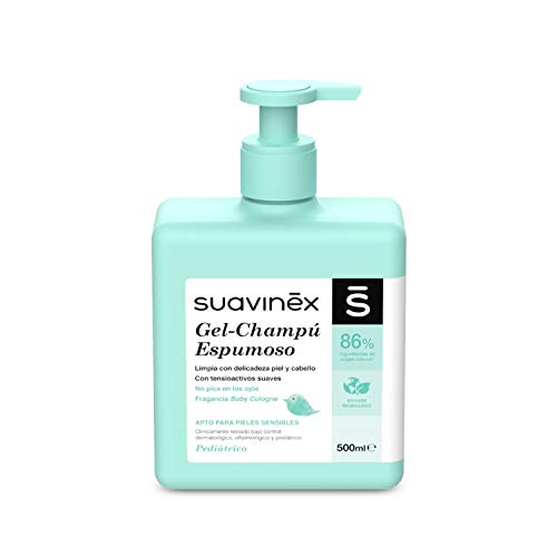Suavinex, Gel - Champú Espumoso Para Bebés. No Pica en los Ojos, Textura Espumosa y Fragancia Baby Cologne, 86% Ingredientes de Origen Natural, Gel-Champú Para Piel y Cabello, 500 ml
