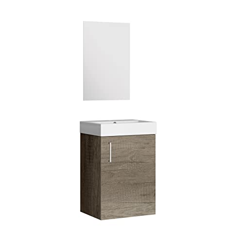 Baikal Conjunto De Mueble De Baño 45cm. Incluye Mueble con Lavabo. Melamina 16mm. Mueble MONTADO. Lavabo Encastrado. con Espejo 1 Puerta Tirador Vertical Nebraska