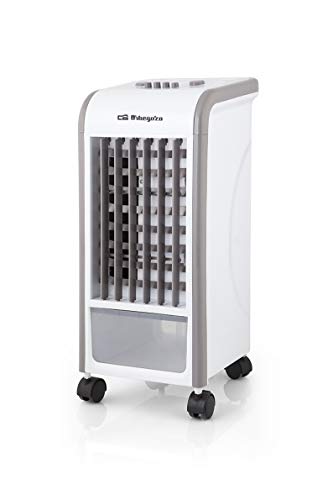 Orbegozo 1 Climatizador evaporativo 3 en 1, acumuladores de frío, depósito de 3.5 l, aletas direccionales, ruedas pivotantes, 3 velocidades, 65 W