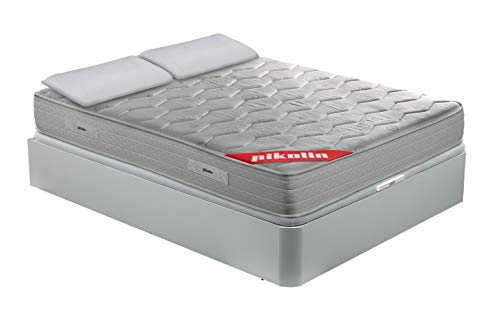 PIKOLIN Pack Colchón viscoelástico Espuma HR 150x190, canapé Base abatible Blanco con Dos Almohadas de Fibra, Incluye Subida a Domicilio, Montaje y Retirada de Usado