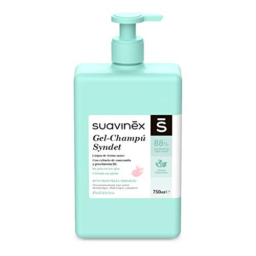 Suavinex, Gel - Champú Syndet para Bebés, sin Jabón. No Pica en los Ojos. 88% Ingredientes de Origen Natural, Apto para Pieles Sensibles, Gel-Champú para Piel y Cabello, 750 ml
