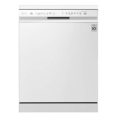 LG DF215FW - Lavavajillas con tecnología QuadWash (Inverter Direct Drive, Bandeja para cubiertos, sistema de lavado dual, carga fácil Easy Rack Plus, Smart ThinQ, display LED táctil) color blanco