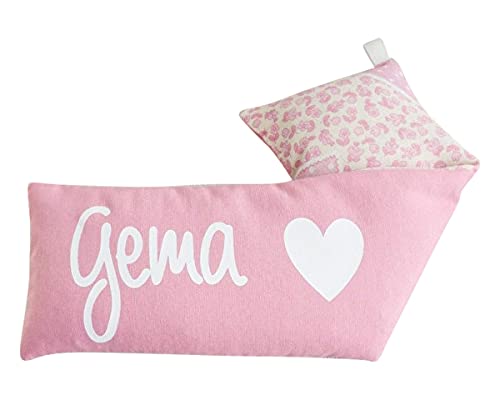 Saco térmico de semillas personalizado 'tela de corazones'. Conocido como cojín térmico. Un producto 100% natural. Semillas de trigo y hierbas aromáticas. Regalo original y hecho a mano