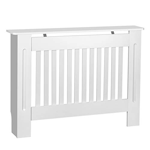 Cubierta de radiador de armario, pintada a mano, diseño moderno de densidad media, color blanco MDF, Blanco, Medium