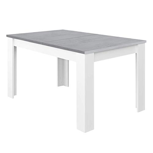 Habitdesign Mesa de Comedor Extensible, Mesa salón o Cocina, Acabado en Color Blanco Artik y Gris Cemento, Modelo Kendra, Medidas: 140-190 cm (Largo) x 90 cm (Ancho) x 78 cm (Alto)