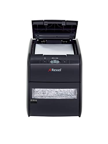 Rexel Auto+ 60X 2103060 - Destructora de papel con autoalimentación y corte en confeti para oficinas pequeñas (hasta 10 usuarios), papelera 15 l, negro