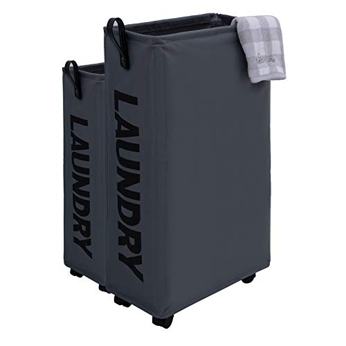 Caroeas Cestas de lavandería extragrandes delgadas de 27 pulgadas de alto con asa de cuero, cesta de lavandería con ruedas, cesta plegable para la colada, cestas para dormitorios