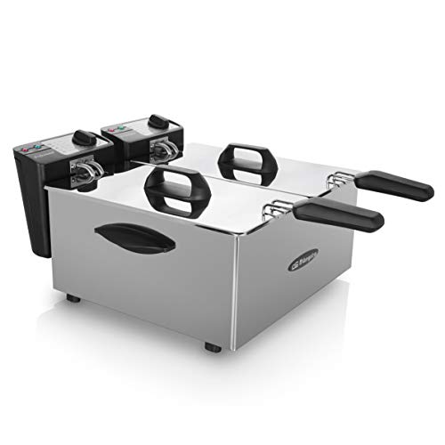 Orbegozo FDR 70 - Freidora profesional, 3,5 L, termostato regulable, indicadores luminosos, asas de tacto frío, recogecables, acero inoxidable, 2000 W