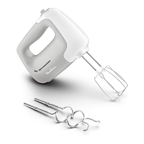 Moulinex PrepMix HM450B Batidora de varillas y amasadora, 450 W, 5 velocidades, 2 varillas, 2 ganchos de amasar, batidora de mano versátil de acero inoxidable, accesorios aptos para lavavajillas