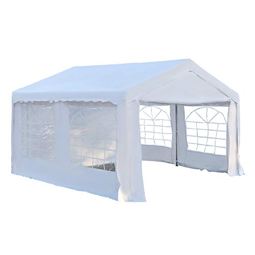 Carpa de Jardín Cochera Gazebo 4x4m Pergola Cenador Pabellón 4 Paneles Laterales 4 Ventanas para Fiesta Eventos Bodas Acero PE Blanco