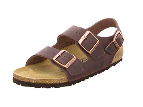 Birkenstock Milano - Sandalias de dedo con correa en el tobillo de piel natural unisex, Marrón, 40 (estrecho)