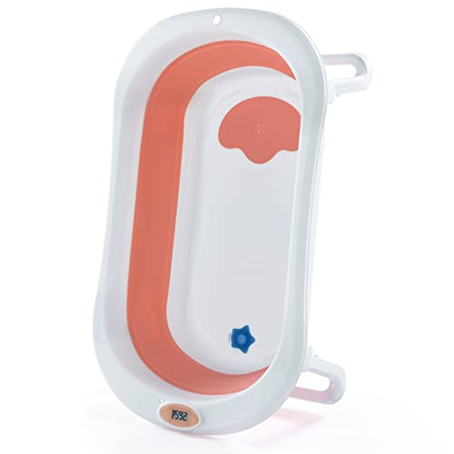 Cloudjoy Bañera Plegable para Bebés, 0-3 Años, con Cojín y Termómetro, rosa