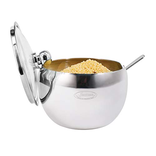 Azucarero, Newness acero inoxidable azucarero con tapa transparente (para mejor reconocimiento) y azúcar cuchara para hogar y cocina, forma de tambor Small Size, 240 ML(8.1 OZ or 1 Cup)