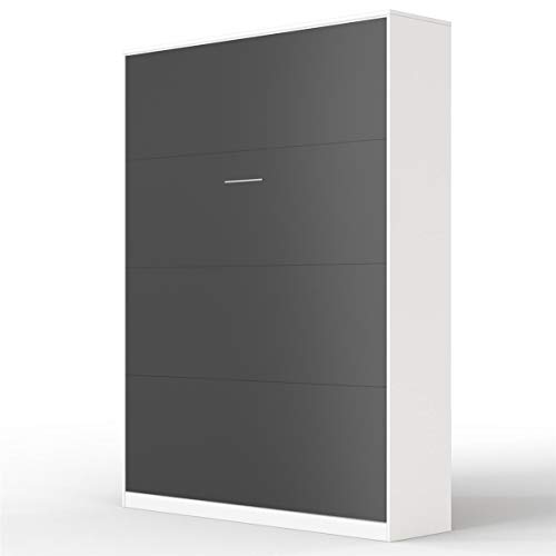 SMARTBett Basic Cama abatible Cama Plegable Cama de Pared (Blanco/Antracita, 140x200 cm Vertikal)