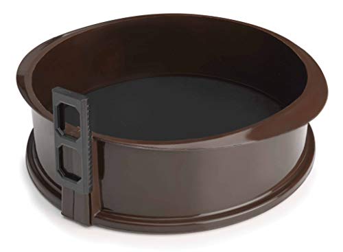 Lacor - 66775 - Molde Desmontable Redondo de Silicona, Molde de reposteria, Silicona alimentaria antiadherente, Cierre seguro, Ideal para Pasteles y Tartas, Base de cristal, 25 x 7,5cm, Marrón