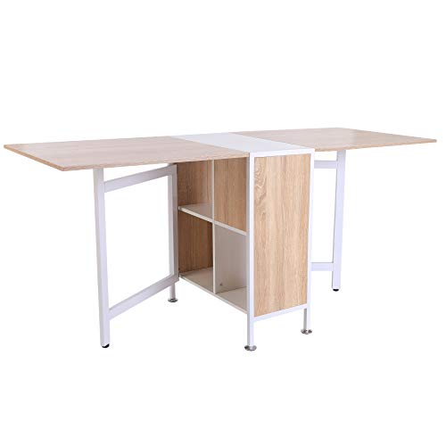 HOMCOM Mesa Plegable de Almacenaje con 4 Estantes para Comedor Salón Mesa Auxiliar Escritorio Madera Ahorra Espacio 3 Formas