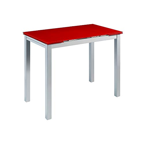 MOMMA HOME Mesa de Cocina Extensible - Modelo CALCUTA - Color Blanco/Plata - Material Cristal Templado/Metal - Medidas 100/140 x 60 x 76 cm