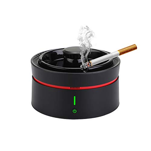 HOLULO Cenicero con purificador, cenicero multifuncional con indicador LED USB recargable para el hogar, la oficina, el automóvil, interior al aire libre (Negro)