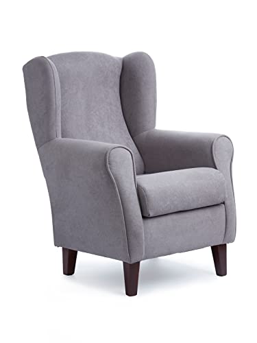 SILLONEA - Sillón Orejero pequeño, con Tela Antimanchas, de reducido tamaño para salón o dormitorio (Tamaño:100*74*77cm) Tapizado en GRIS. Butaca ideal para ver la tv, leer o lactancia.