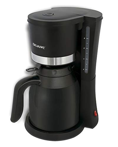 SILVANO Cafetera eléctrica de goteo. Con Jarra “Termo” de vidrio. Con 1L de capacidad. Sistema “Anti goteo”. Potencia de 800W. Filtro removible y lavable. Medidor de nivel de agua.