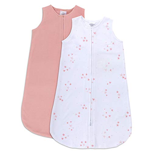 Ely's & Co. Manta de algodón 100% para bebé, Saco de Dormir sólido, Rosa y Malva Estrellas Rosas, 2 Unidades - Multi - 6-12 Meses