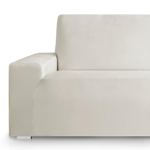 Vipalia Fundas de Sofa elasticas Terciopelo. Fundas para Sofas 3 plazas. Cubresofas Ajustables. Protector Antimanchas. Confort Descanso. Marfil 3 Plazas (175-225cm)