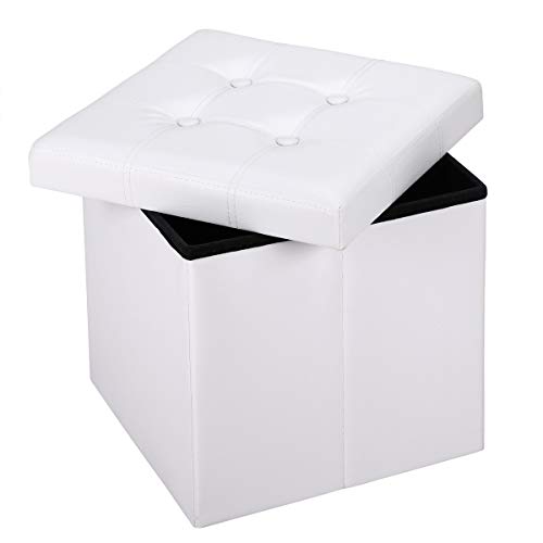 Casaria Taburete Baúl Plegable 40L 38x38x38 Blanco Otomana Cuero Sintético Asiento Banco Almacenaje