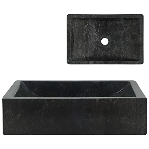vidaXL Lavabo Sanitario Baño Servicio Casa Fregadero Piezas de Fontanería Bricolaje Instalación Decoración Aseos Grifería 45x30x12 cm Mármol Negro Piedra Natural
