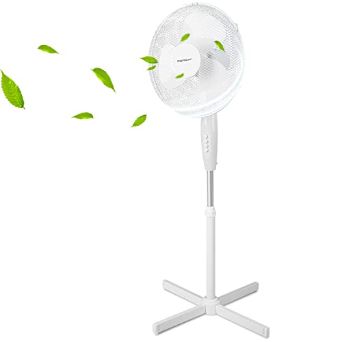 Aigostar Daisy - Ventilador de pie silencioso, 3 velocidades, diámetro 45 cm, 40W. oscilación de 80 grados. Altura regulable, máxima 1,3 m. Diseño exclusivo.