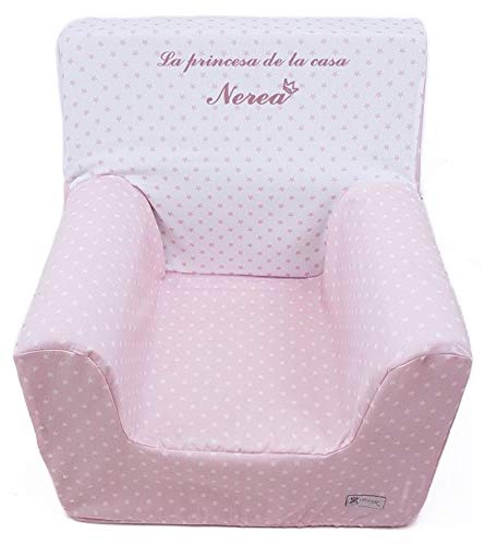 Borda y más Sillón o Asiento Infantil Personalizado de Espuma para bebés y niños - Estrellas Rosa - Nenel