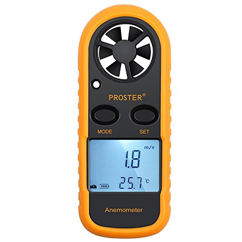 Proster Anemómetro Termómetro Digital de Pantalla LCD Medidor de Velocidad Viento Aire con Luz de Fondo para Vela, Cometa, Surf, Marina, Pescar, etc
