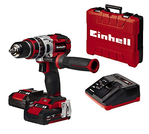 Einhell TE-CD 18 Li-i BL Power-X-Change - Taladro percutor inalámbrico 18V con 2 baterías (2Ah), cargador y maletín, sin escobillas, 2 velocidades, 60 Nm, luz LED