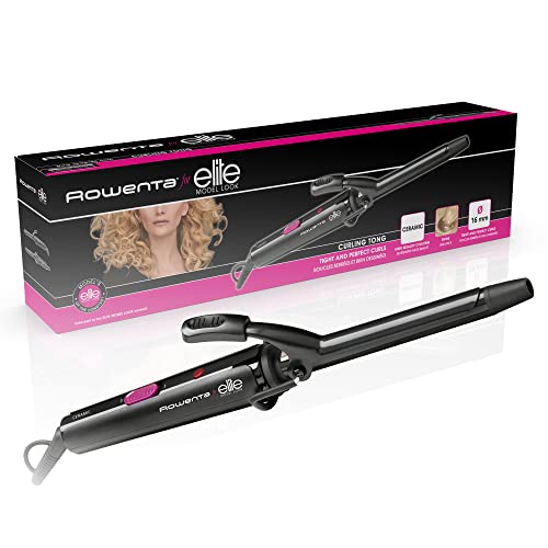 Rowenta Elite CF2112F0 - Moldeador rizador de cabello de 16 mm de diámetro de temperatura 180ºC con recubrimiento cerámico iónico y punta fría de seguridad, color Negro