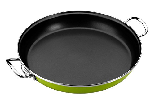 Monix Lima - Paellera 32 cm de acero esmaltado verde con antiadherente Teflon® Classic.