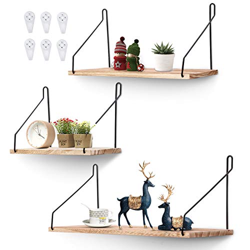 AGSIVO 3pcs Estantería de Pared, Estantería Colgante, Baldas Flotantes en Madera Decoración de Pared para Cocina/Baño/Dormitorio/Sala de Estar (Color Madera)