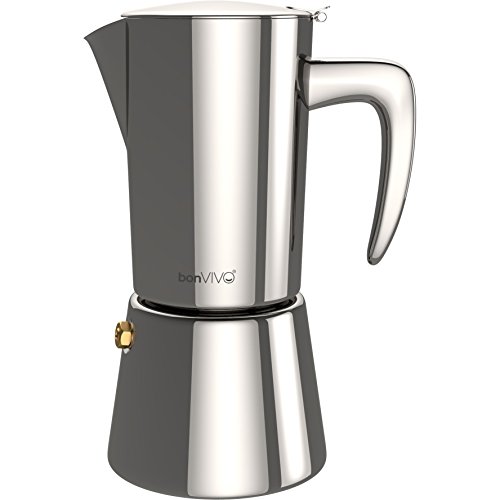 bonVIVO Intenca Cafetera Italiana Express De Inducción De Acero Inoxidable con Acabado Plata, para Espresso con Mucho Cuerpo, Cafetera Moka Clásica, para 6 Tazas De Espresso
