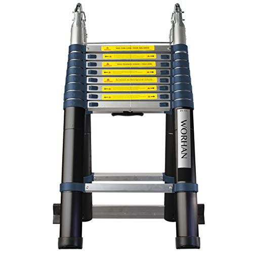 WORHAN® 5.6m Escalera Doble Telescopica Multiuso Multifuncional Plegable Tijera Aluminio Nueva Generación Calidad Alta K5.6