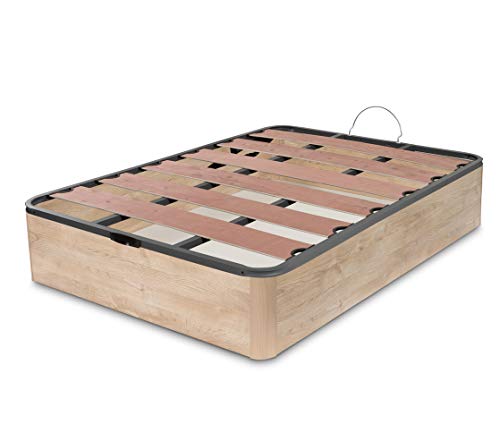 DORMIDAN - Canapé abatible Oferta, Gran Capacidad Esquinas Redondeada, Tapa somier con Lamas vaporizadas y Tacos de Polietileno (90 x 190 cm, Roble)