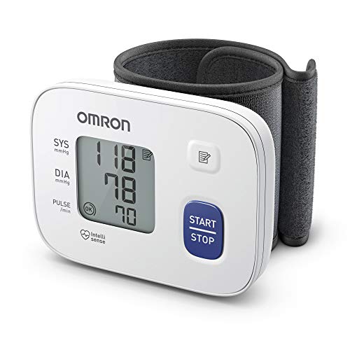 OMRON Tensiómetro automático de muñeca RS1 para uso doméstico o de viaje, manguito preformado clínicamente validado de 13,5 a 21,5 cm, medición fácil y precisa, guía para envolver el manguito
