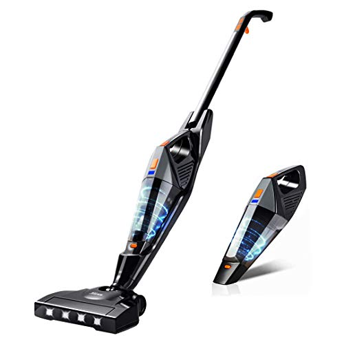 Aspiradoras Hogar Escoba, Hikeren Aspiradora de Mano Sin Cable 12000 pa, Aspiradoras Vertical con Batería de 2500mAh, 2 Velocidades, Luces LED, Filtros Lavables, 2 Cepillos