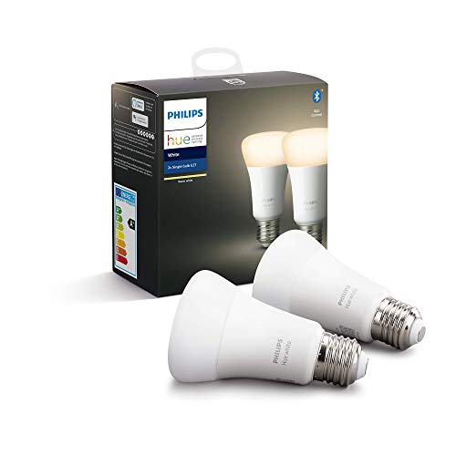 Philips Hue - Bombilla inteligente, E27, Luz cálida regulable, 9W, Compatible con Alexa y Google Home - Pack de 2 Bombillas LED inteligentes